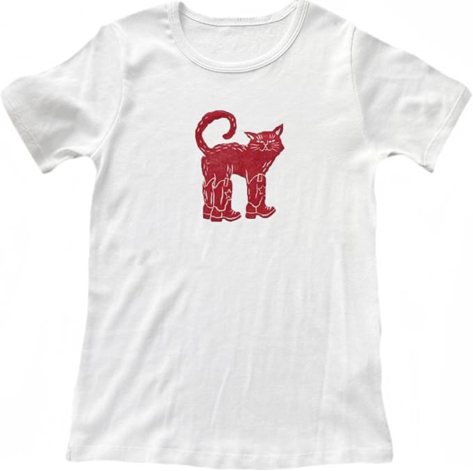 Y2k Graphic Baby Tees for Women Funny Kitten Shirt Tops Aesthetic Fairy Grunge Crop Top 90s 2000s Vintage Clothing