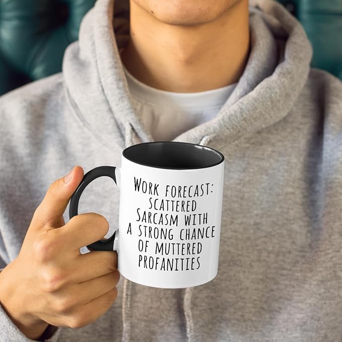 Work Forecast Coffee Mug, Funny Boss Mug, Boss Coworker Employer Bestfriend Gifts, Funny Coworker Birthday Gifts for Him or Her, Sarcastic Gag Going Away Farewell, 11 oz Coffee Cups