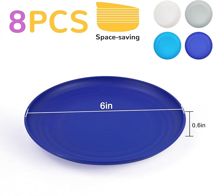 Small Plates 6 Inch, Dessert Plates Set of 8 Wheat Straw Plates Small Plates, Plastic Plates Reusable Dishwasher and Microwave Safe Plates, Mini Plates for Snack, Appetizer - Aqua Series