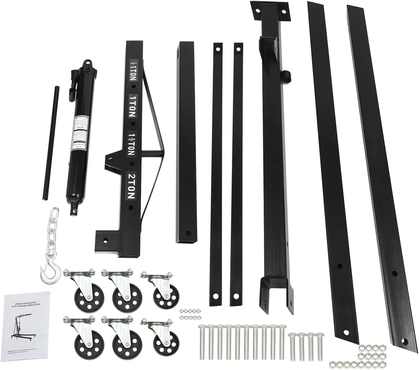 2 Ton Folding Engine Hoist 6.89Ft Lifting Height Heavy Duty Carbon Steel Crane Hoist Lift Hydraulic Powered Folding Engine Hoist Cherry Picker with 6 Wheels for Garage Workshop