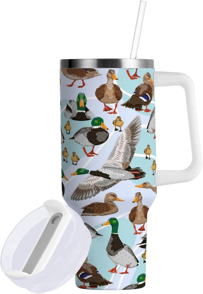 Boccsty Mallard Ducks Insulated Tumblers Reusable Stainless Steel Tumbler 40 oz Cup Coffee Travel Mug Water Bottle with Handle & Flip Straw for Home Office Car