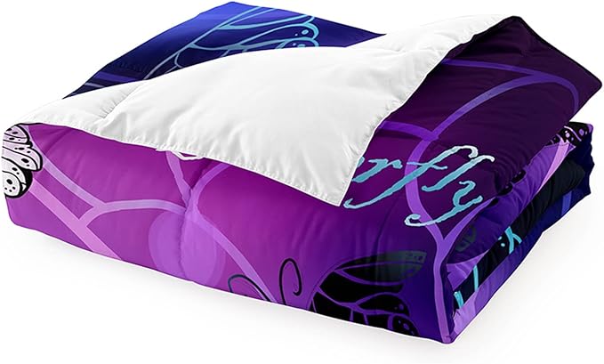 Butterfly Comforter for Girls Teen, 3D Printed Novel Bedding Set Queen Size, Cute Animals Pattern Purple Comforter Set Soft Breathable Microfiber Quilt for All Season 3Pcs with Pillowcases