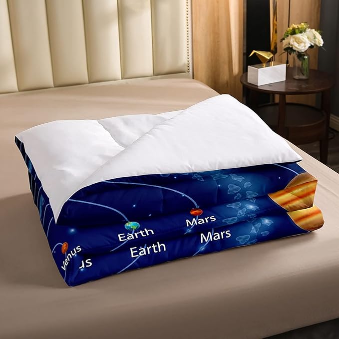 Solar System Comforter Set Queen Galaxy Bedding Set Outer Space Down Comforter Kids Boys Girls Starry Sky Universe Planets Duvet Set Room Decor Super Soft Astronomy Quilt Duvet Insert, Blue