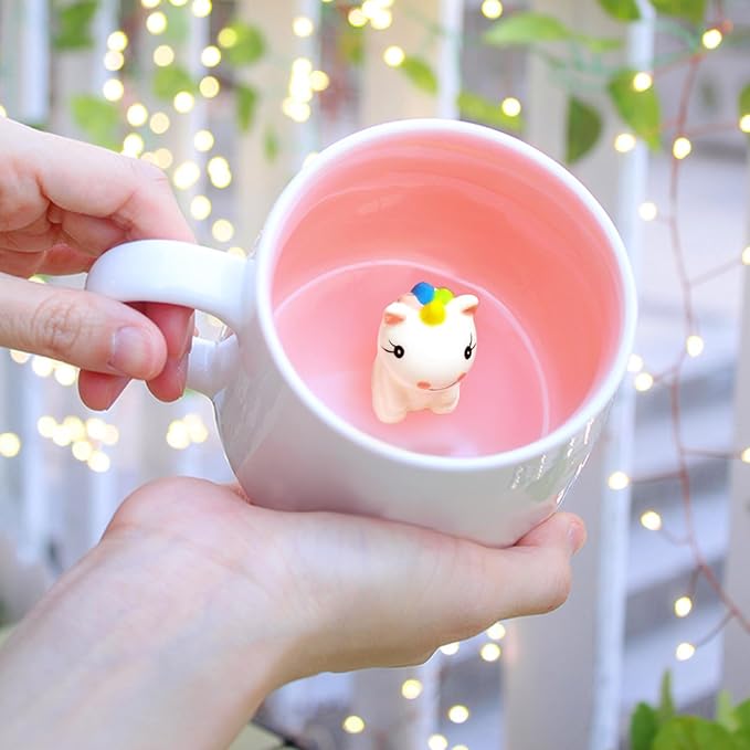 BigNoseDeer Cute Unicorn Ceramic Coffee Mug Animal Handmade Figurine Mugs,White Elephant Gifts for Adults,Cute Stuff Cool stuff Gag Gifts for Adults Unicorn Lovers Women Girls (Unicorn)