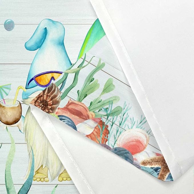 Summer Gnome Shower Curtain, Tropical Starfish Seashells Coral Summer Beach Theme Cute Kids Shower Curtains Set for Bathroom, 69x78 Inch Waterproof Fabric with Hooks
