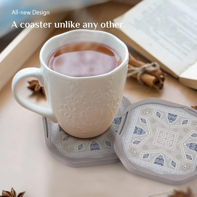 UMIRRO Absorbent Coasters for Drinks, Mandala Silicone Cup Coaster with Felt Insert for Coffee Table Decor, Small Unique Birthday Gift Ideas for Men Dad Him Women Mom Her, 4", Set of 4