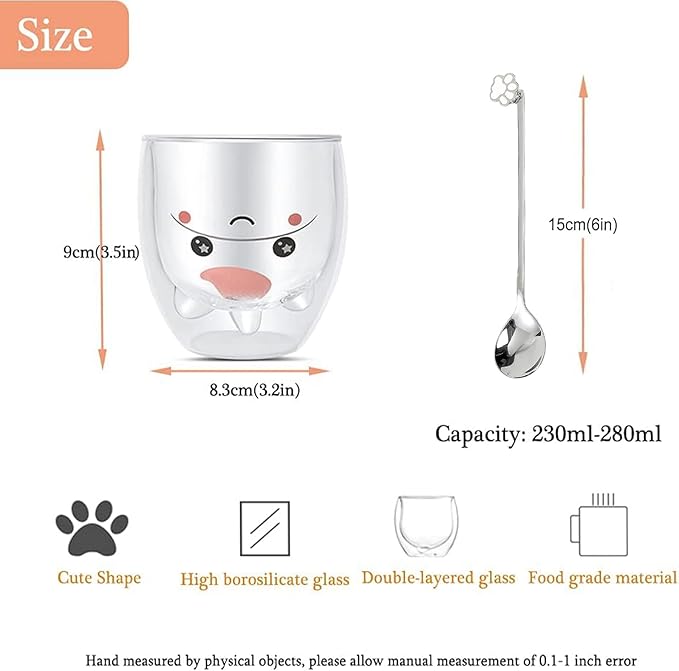 Unicorn Mug Cute Mugs Glass Double Wall Insulated Glass Espresso Cup, Coffee Cup, Tea Cup, Milk Cup, Kawaii Gifts, for women girls friends, Christmas Birthday (Unicorn)