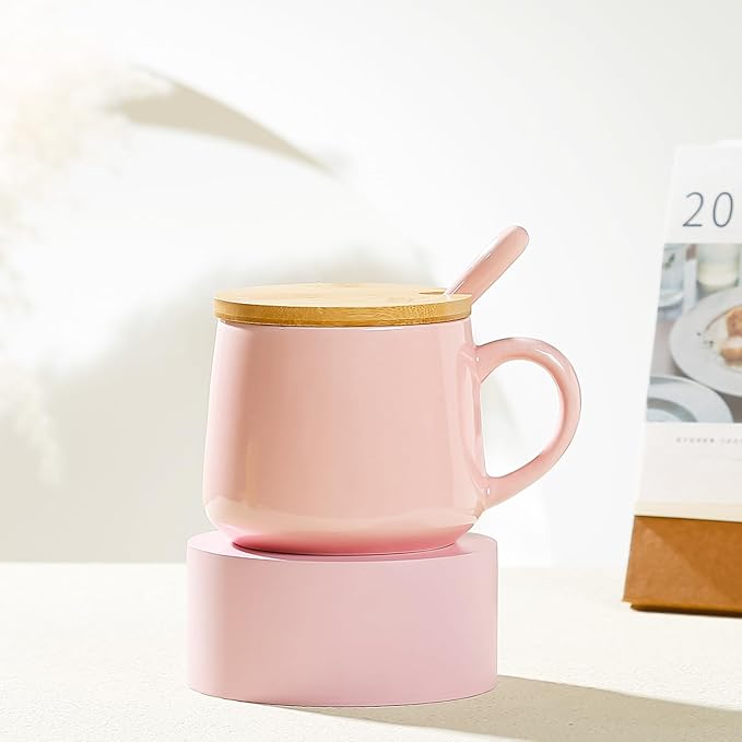 BigNoseDeer Kawaii Pink Unicorn Mug - 3D Narwhal Inside, Ceramic Coffee Mug with Lid & Spoon for Teen Girls & Women, 13.5oz