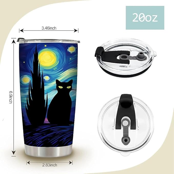 Starry Night Black Cat - 20 OZ Stainless Steel Insulated Tumbler - Personalized Coffee Cup - Gifts for Women - Birthday Gifts