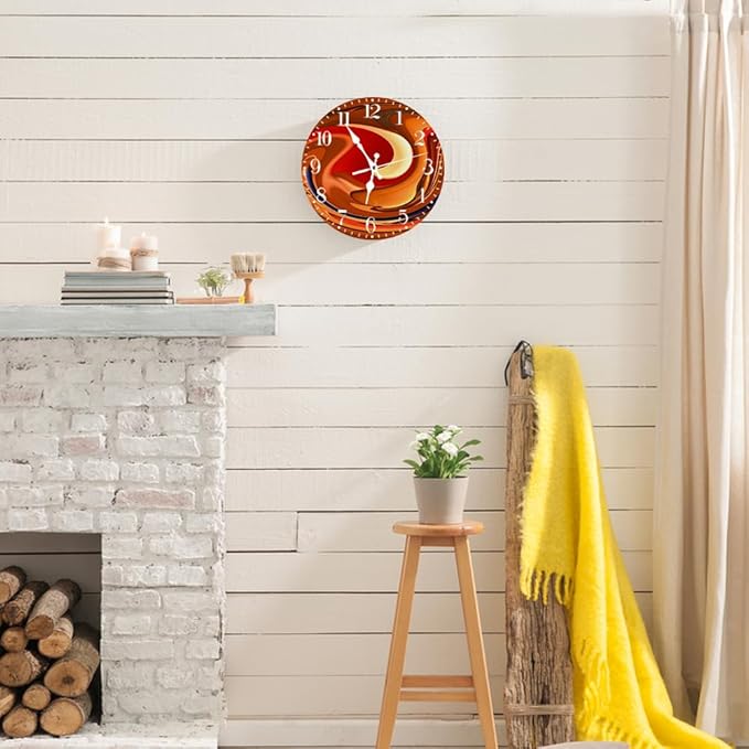 Ansouyi Round Wall Clock Battery Operated Clocks Wallclock 10 Inch,Abstract Orange and Red Swirls Design Silent Non Ticking Wall Clock for Living Room,Kitchen,Home,Bathroom,Bedroom,Office or School