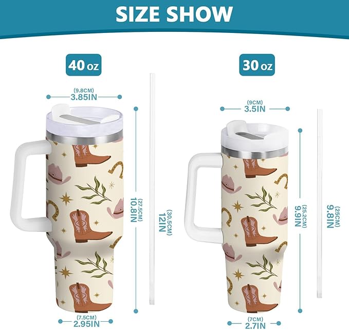 Boccsty Western Boho Print America Tribal Insulated Tumblers Reusable Stainless Steel Tumbler 30 oz Cup Coffee Travel Mug Water Bottle with Handle & Flip Straw for Home Office Car