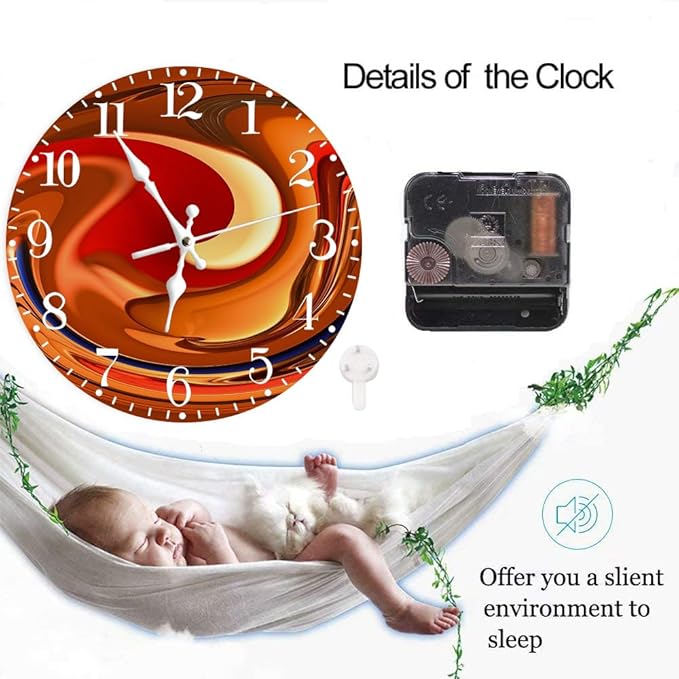 Ansouyi Round Wall Clock Battery Operated Clocks Wallclock 10 Inch,Abstract Orange and Red Swirls Design Silent Non Ticking Wall Clock for Living Room,Kitchen,Home,Bathroom,Bedroom,Office or School