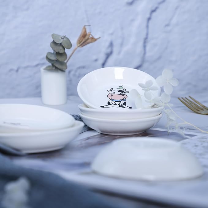 Super Cute Cartoon Animal Pattern Ceramic Sauce Dish/Seasoning Dish/Sushi Soy Dipping Bowl/Appetizer Plates/Serving Dish for Kitchen Home(Set of 6)-Cow