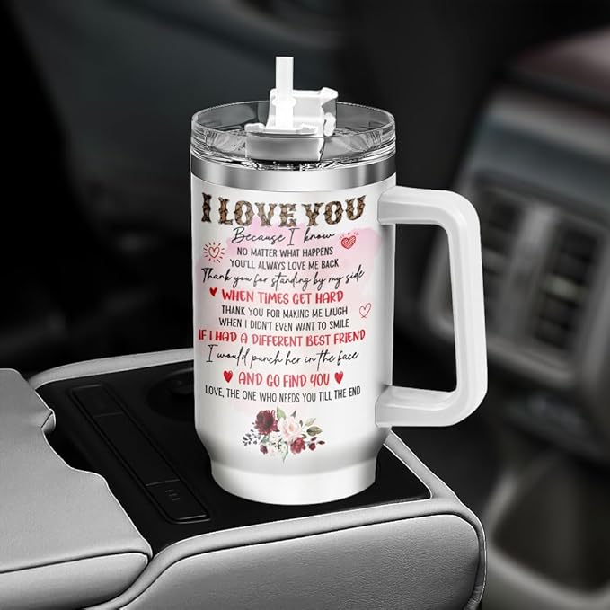 Tumbler 40 Oz With Handle Lid And Straw, My Bestie Watercolor Floral, Boss Tumblers Funny Cups Women Leopard Friends Stainless For Print Steel Coffee Flower