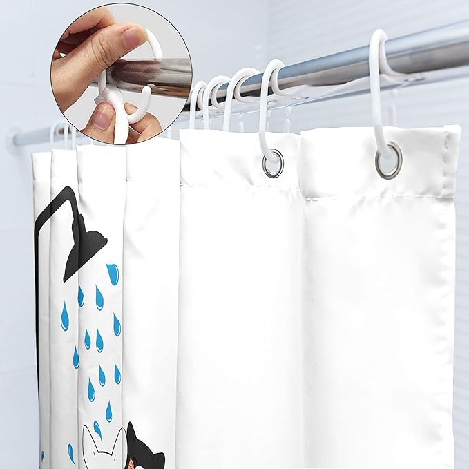 SVBright Funny Cats and Dogs Shower Curtain 60Wx72L Inch Kids Cartoon Cute Pets Animal Bathtub Raining Playing Showering Lovely Boys 12 Pack Hooks Polyester Waterproof Fabric Bathroom Bathtub Panels