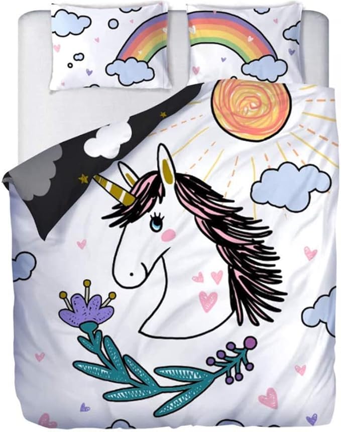 Unicorn Comforter Set Twin Unicorn Bedding Set for Girls Boys Kids Double Side Quilt Set - Includes 1 Comforter, 2 Shams
