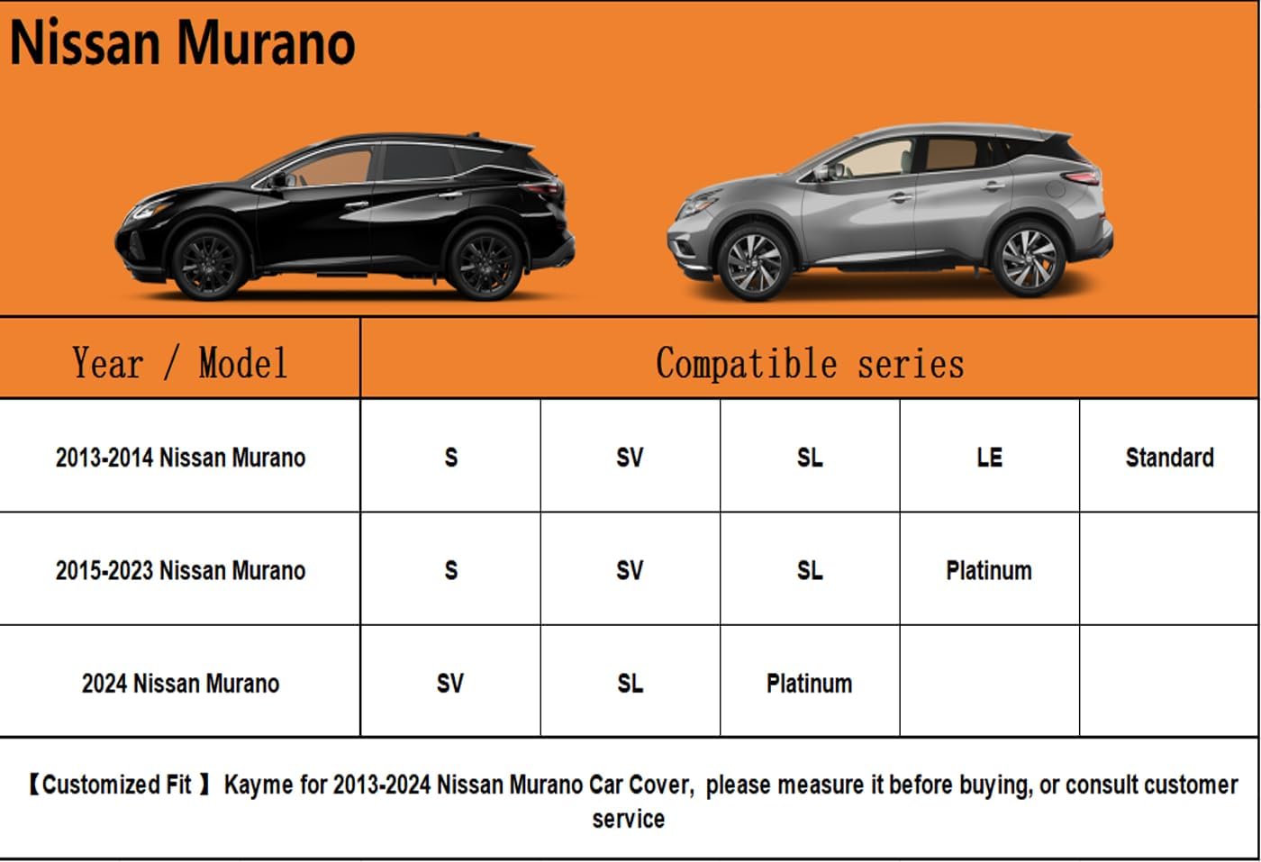 Kayme 6 Layers SUV Car Cover Custom Fit for Nissan Murano(2008-2025) Waterproof All Weather for Automobiles, Outdoor Full Cover Rain Sun UV Protection.Silver