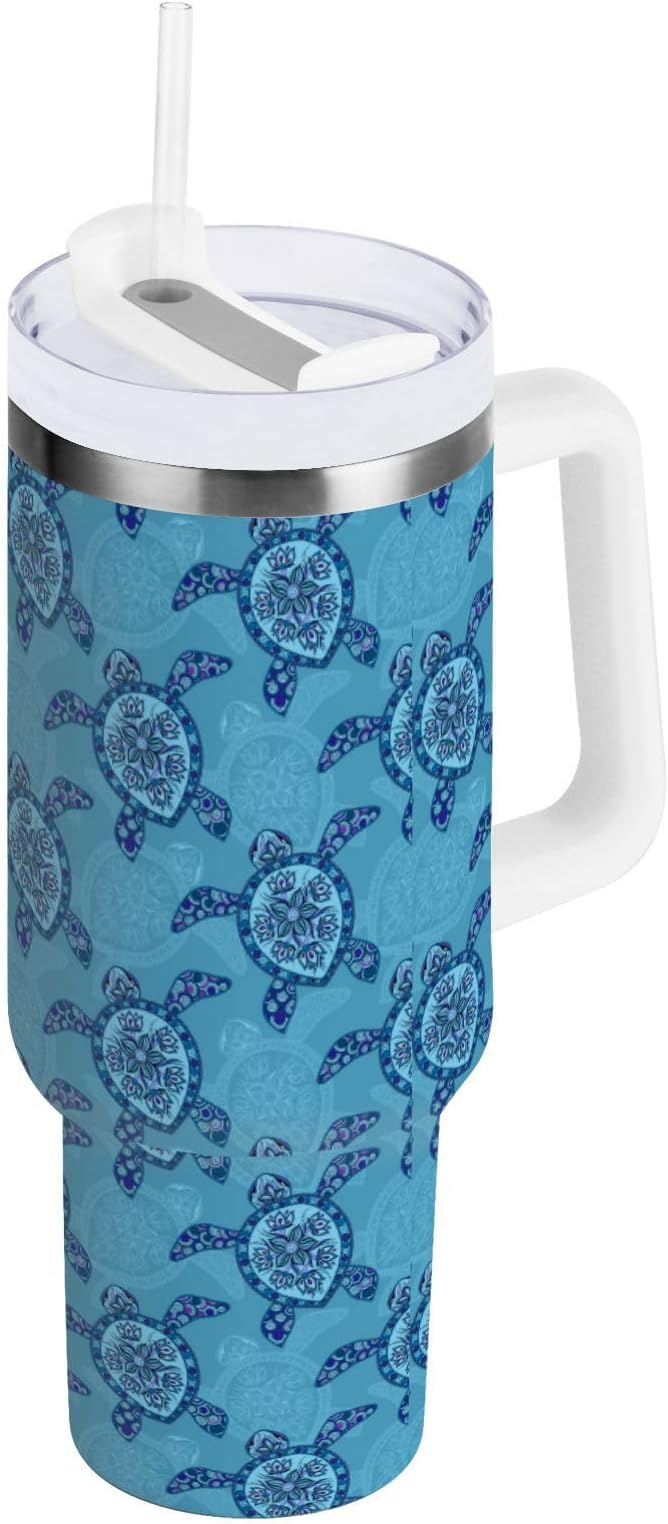 Boccsty Cute Blue Turtles Insulated Tumblers Ocean Sea Animal Reusable Stainless Steel Tumbler 30 oz Cup Coffee Travel Mug Water Bottle with Handle & Flip Straw for Home Office Car