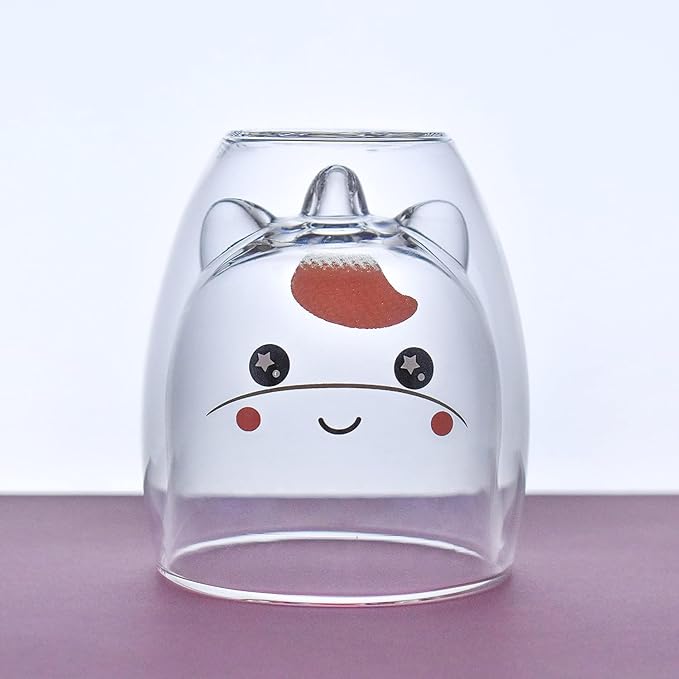 Unicorn Mug Cute Mugs Glass Double Wall Insulated Glass Espresso Cup, Coffee Cup, Tea Cup, Milk Cup, Kawaii Gifts, for women girls friends, Christmas Birthday (Unicorn)