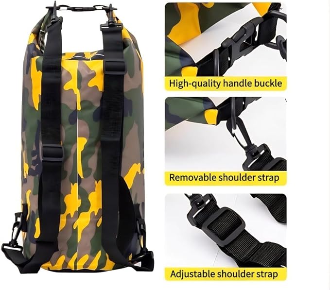 Waterproof Dry Bag Combo 5-30L Roll Top Dry Storage Bag Backpack for Kayaking Boating Beach Camping Travel Fishing, w/Phone Case & Collapsible Water Bottle & Sunglasses & Ear Band,Yellow 10L