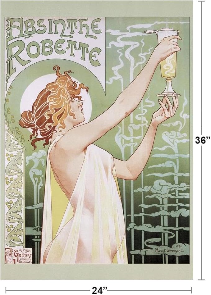 Absinthe Robette 1898 by Georges Henri Privat Livemont Art Nouveau Vintage Advertisement Ad French France Liquor Drinking Spirit Bar Whiskey Cocktail Decoration Cool Wall Art Print Poster 24x36