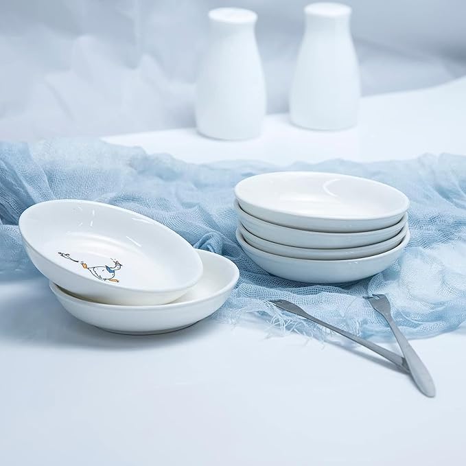 Super Cute Cartoon Animal Pattern Ceramic Sauce/Seasoning/Sushi Soy Dipping Bowl/Appetizer Plates/ Serving Dish Set (6)-Goose