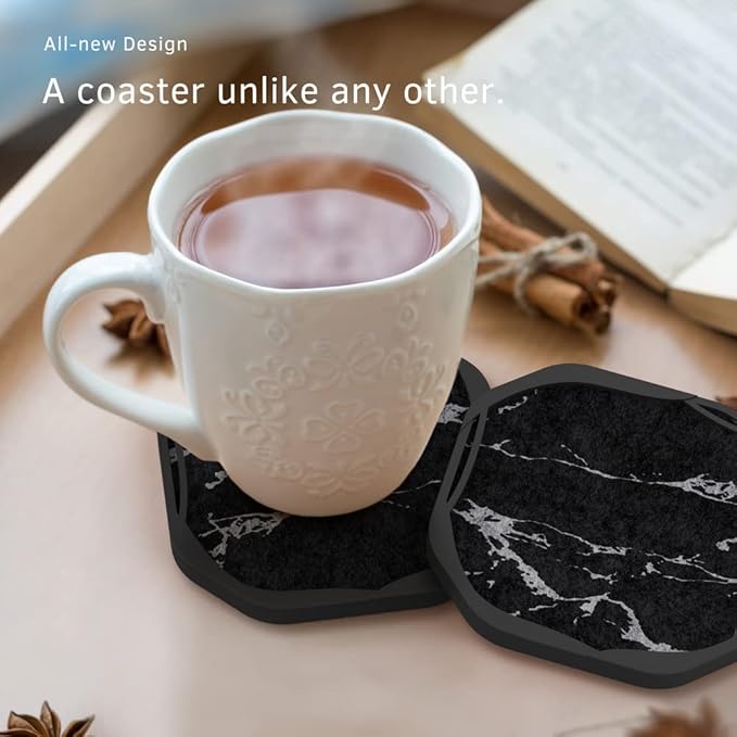 UMIRRO Absorbent Coasters for Drinks, Silicone Cup Coaster with Felt Insert for Coffee Table Decor, Small Birthday Gift Ideas for Men Dad Him Women Mom Her, 4", Marble Style, Black White, Set of 4