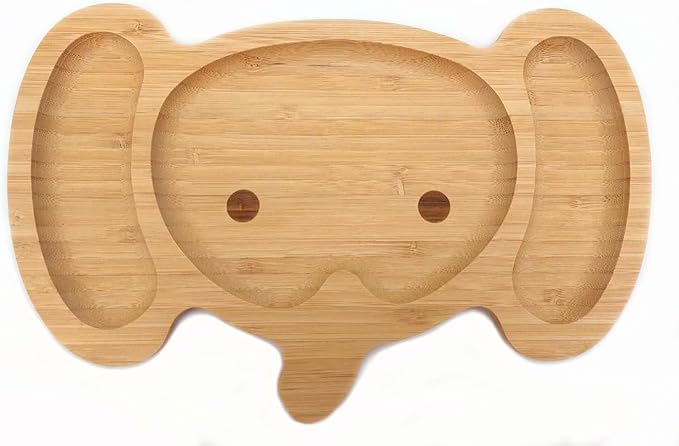 4914, Bamboo Food Plate for Snacks Appetizer Fruit Vegetable | Children Meal Plate | Picnic Kitchen Party | Eco-Friendly Plates, Elephant Face Shaped, 11.5"x7.5", 2 Pack