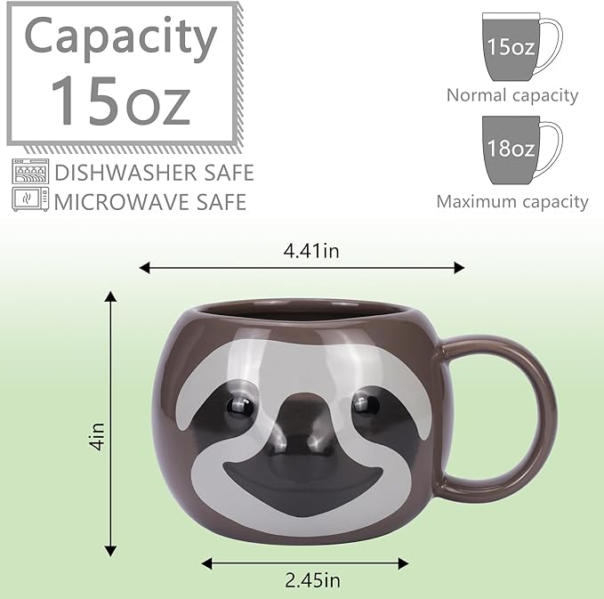 Sloth Mug 16 oz Ceramic Coffee Mug 3D Porcelain Tea Mug for Women Kawaii Cup Sloth Gifts for Women Christmas Gifts Housewarming Holiday Birthday Gifts for Women Men Mom Kids and Friend