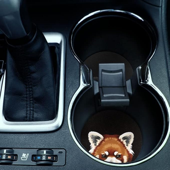 WIRESTER, Baby Panda Bear, Red Panda Design Absorbent ROUND Fabric Felt Neoprene Car Coasters for Drinks (2.87 inches), 2pcs Set