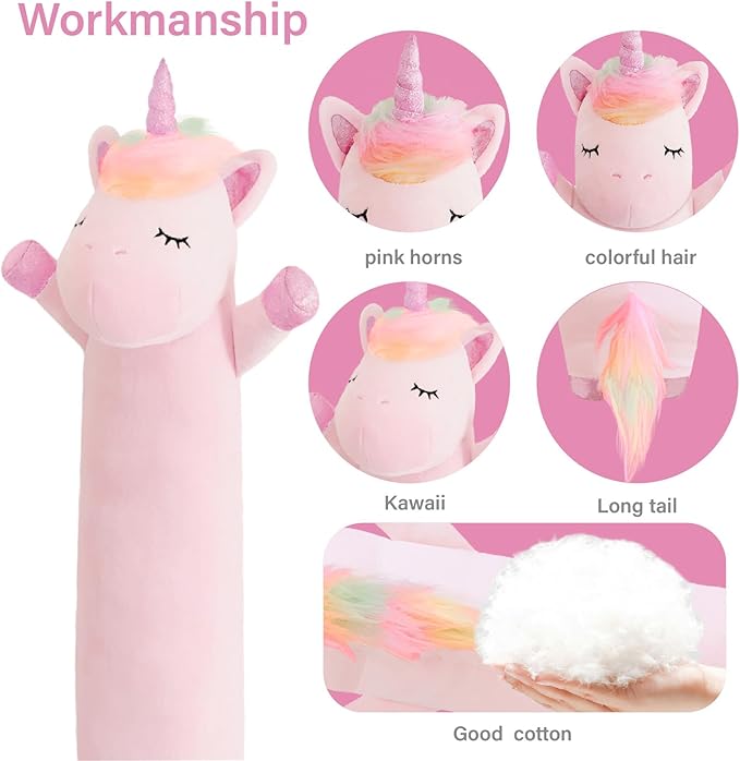 Unicorn Stuffed Animal,43.3 Inch Unicorn Plush,Long Unicorn Plushies Body Pillow, Pink Unicorn Plush Toy Gift for Girls