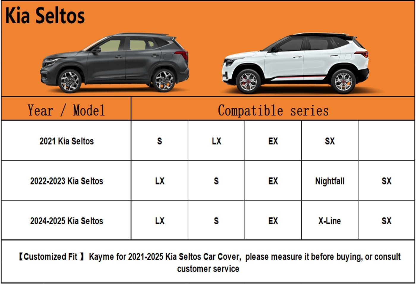 Kayme 6 Layers SUV Car Cover Custom Fit for Kia Seltos(2019-2025) Waterproof All Weather for Automobiles, Outdoor Full Cover Rain Sun UV Protection.Silver