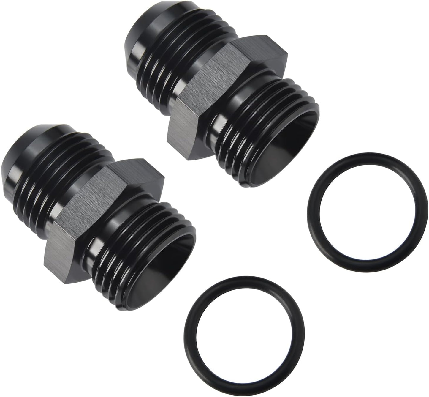 12AN Male Flare to 12AN ORB O-ring Boss Fuel Pump Rail Adapter Fitting Aluminum Black, Pack of 2