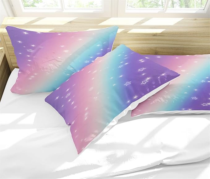Starry Rainbow Comforter Set Queen Size for Teen Girl Women,Star Printed Comforter Set,Ultra Soft Microfiber 3 Piece Bedding Set 1 Comforter and 2 Pillowcases,All Season
