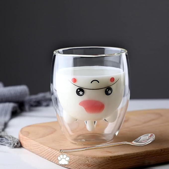Unicorn Mug Cute Mugs Glass Double Wall Insulated Glass Espresso Cup, Coffee Cup, Tea Cup, Milk Cup, Kawaii Gifts, for women girls friends, Christmas Birthday (Unicorn)