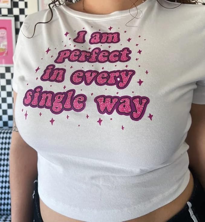 Women Girls Y2K Crop Top Letter Print Baby Tees Grunge T-Shirt