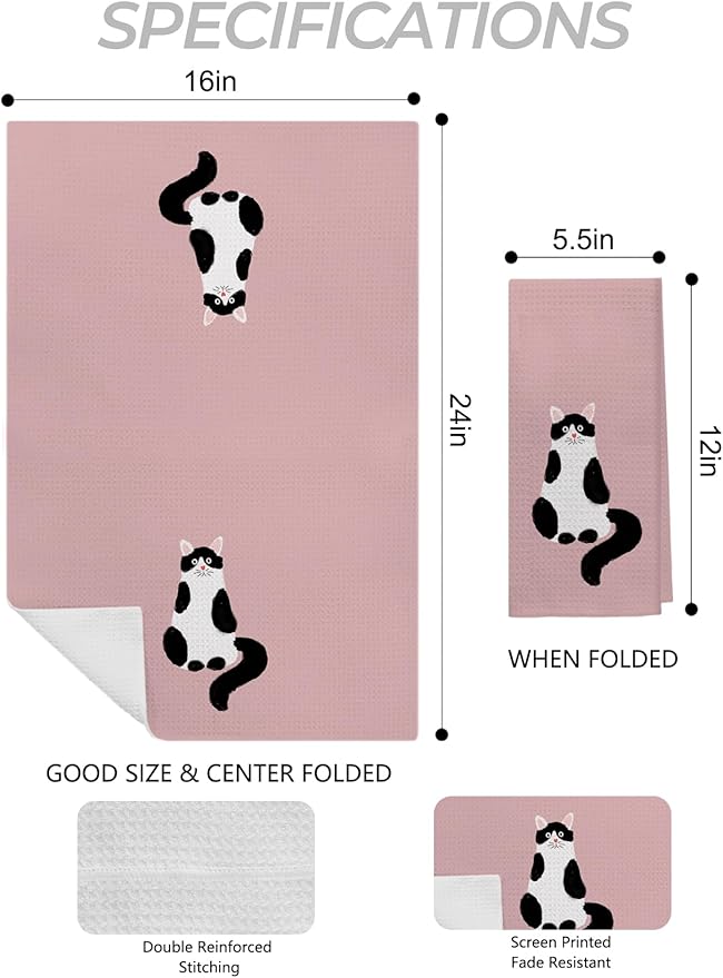 Tuxedo Cat Kitchen Towels, Black and White Cat Hand Towels for Bathroom, Cat Towels for Cat Lovers, Cat Dish Towels for Kitchen, Tuxedo Cat Gifts, Cat Mom Gifts, Cat Home Decor, 16x24 Inch