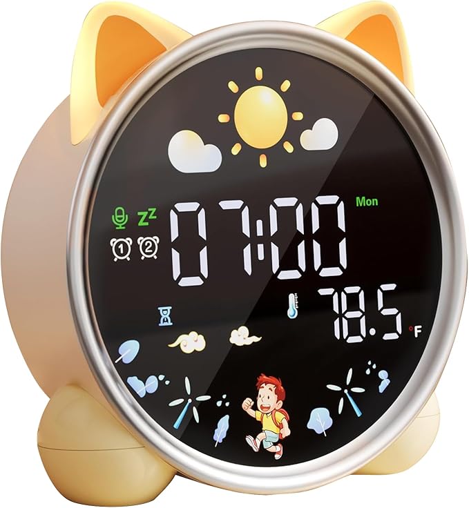 winshine Alarm Clock for Kids, OK to Wake Kids Alarm Clock, 5 Colors RGBW Night Light Dual Alarm Toddler Sleep Training Clock Stay-in-Bed Clock, Cute Clock Birthday Gift for Teen Boys Girls (Cat)…