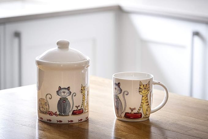SPOTTED DOG GIFT COMPANY Dog and Cat Coffee Mug Set, 12 oz Cute Mugs Ceramic Porcelain China Coffee Tea Cups, Animal Themed Gifts for Cat Lovers and Dog Lovers Women Men, Set of 2