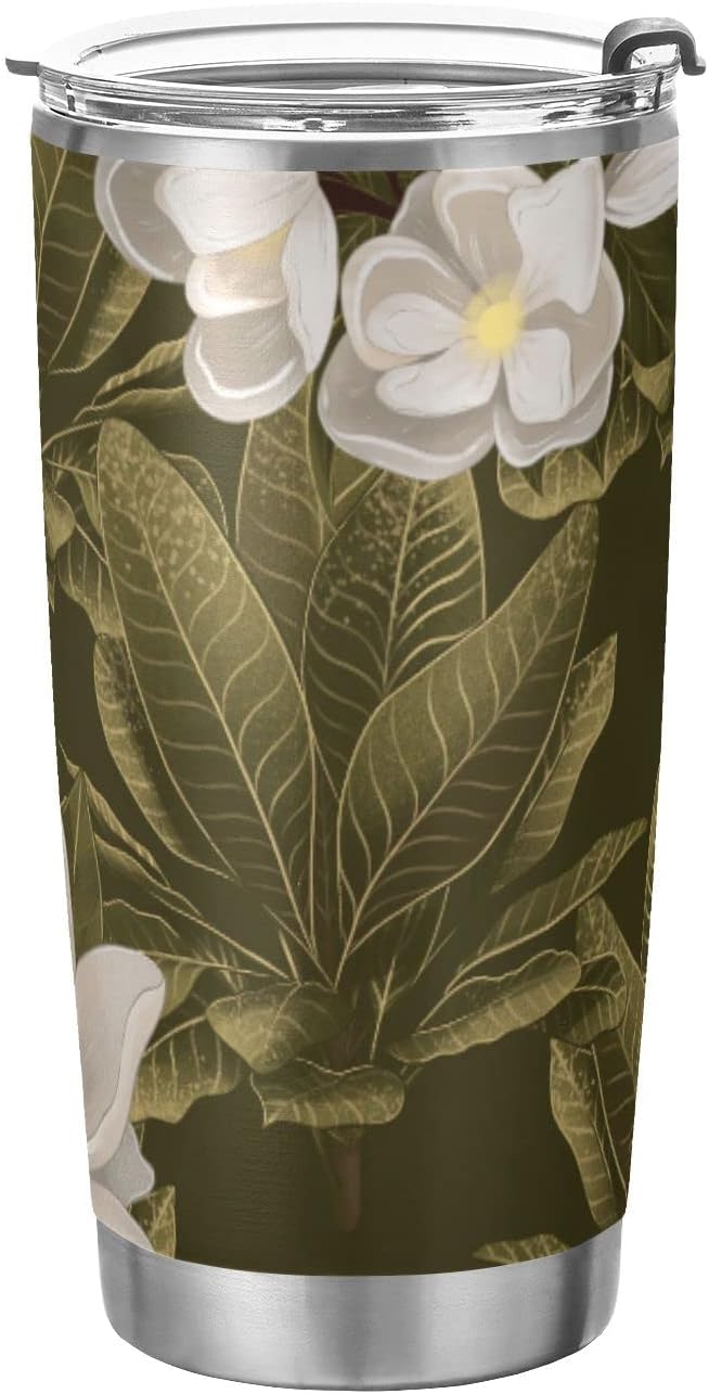 Tumbler Magnolia Flower White Insulated Coffee Cup Back to School Beverage Container Office Travel Mug with Straw and Lid 20oz