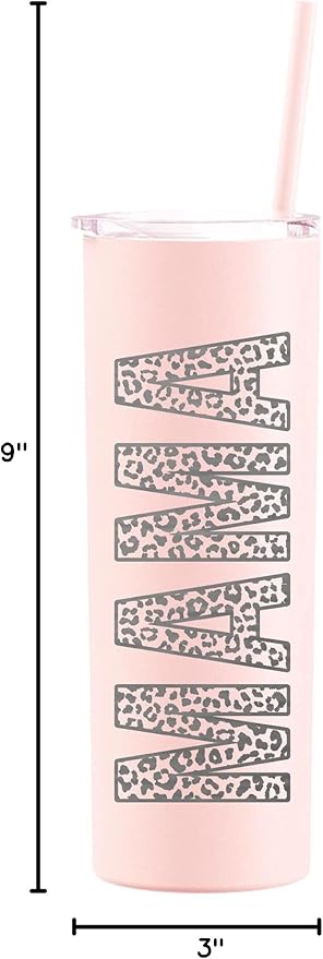 The Crafty Engineer (Matte Blush Leopard Print MAMA Tumbler - 20 oz Leopard Mama Tumbler - Laser Engraved Mama Print Leopard Design, Perfect Mom Gift, Travel Ready Insulated Tumbler with Straw