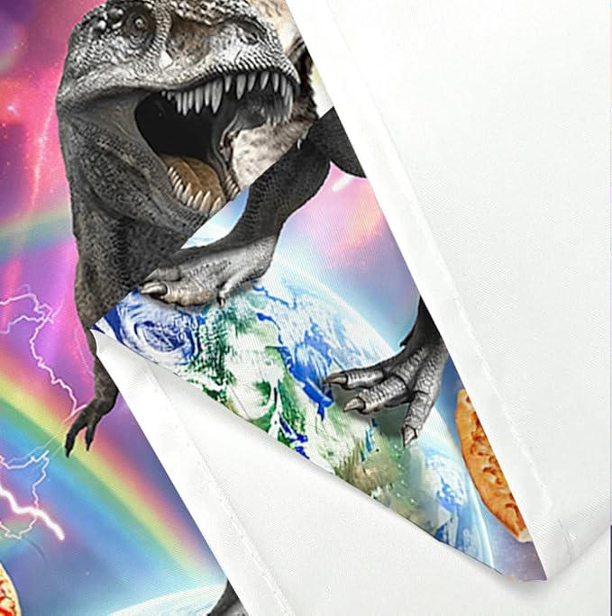 Torich Funny Cat Shower Curtain for Bathroom, Kids Cool Cat Riding Cute Dinosaur on Outer Space Universe Fantasy Galaxy Hilarious Shower Curtain Set, Anime Fabric Bathtub Decor Hooks, 47X64IN