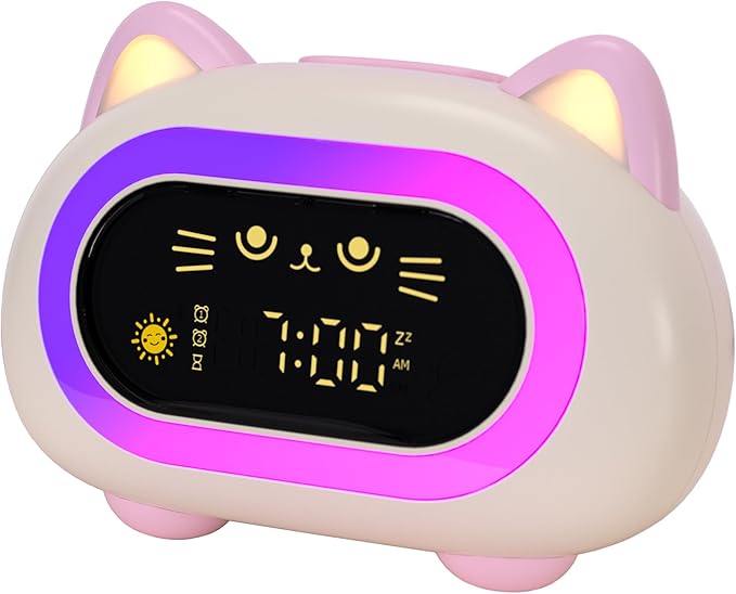 winshine Kids Alarm Clock, Ok to Wake Clock for Kids, Toddler Sleep Training Clock with Eye Protection, 10 Night Lights, Dual Alarms, Child Lock, Snooze, Timer - Cute Clock for Girls and Boys