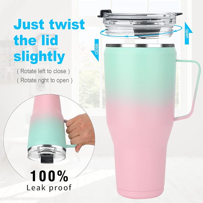 Sursip 40 oz Insulated Tumbler with Screw Lid - Stainless Steel Vacuum Cup with Straw/Handle, Keeps Drinks Cold up to 24 Hours - Sweat/Leak Proof, Dishwasher Safe, Fits Car Cup Holder (Purple&Blue)