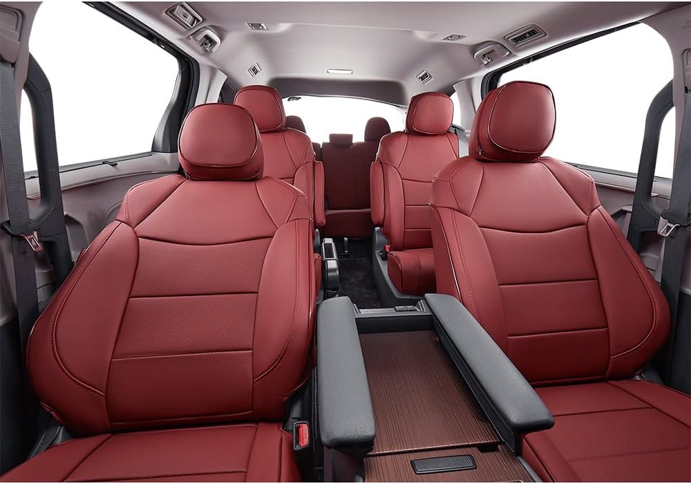 EKR Sienna Seat Covers for 2021-2025 Toyota Sienna XLE,XSE,Limited,Platinum,7 Seats,2nd Row Captain Chairs W/NO Legrest,Waterproof Seat Covers Full Set for Cars,Car Seat Protectors-Leather(Burgundy)