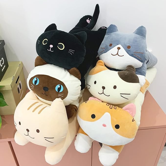 ARELUX 22in Soft Cat Big Sleeping Hugging Pillows,Black Cat Plush Pillow, Kitten Stuffed Animal Throw Pillows Accompany Plush for Friends Family Birthday