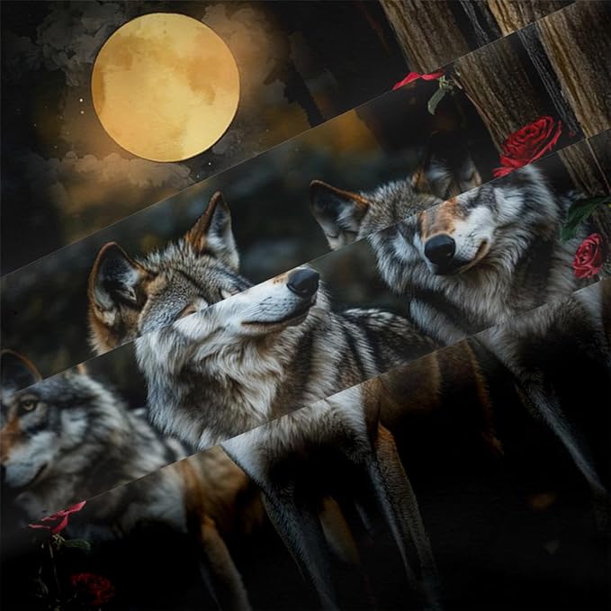 Wolves Comforter Set Twin Forest Wolf Safari Animal Bedding Set with Moon Red Rose Comforter and 1 Pillowcase
