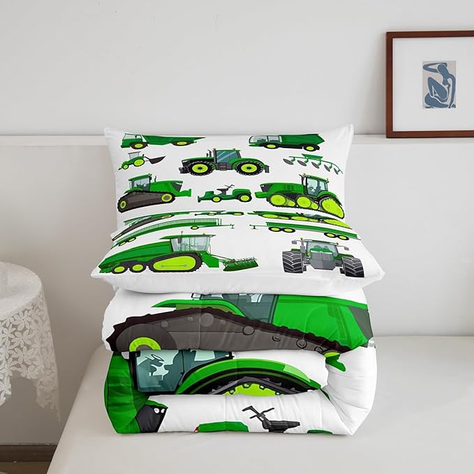 Tractor Bedding Set Twin Size Equipment Trucks Comforter Excavator Comforter Set for Child Kids Boys Teens Construction Site Car Quilt Set for Car Theme Room Bedroom Dorm Decor with 1 pillow case