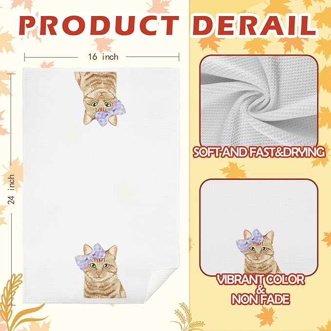 SPBL&L Cute Cat Kitten Kitchen Towels Set of 4, Grey Black Orange Persian Decorative Hand Towels for Bathroom, Kitchen Dish Towels for Cat Lovers, Bathroom Kitchen Decor, 16x24 Inches