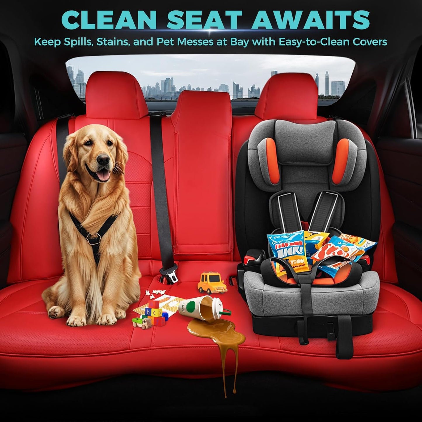 for Toyota Camry Seat Covers LE SE SE Nightshade 2018 2019 2020 2021 2022 2023 2024 - Waterproof Luxury Leather Seat Covers for Cars, Custom Fit Car Seat Covers Full Set, Red Not for Hybrid